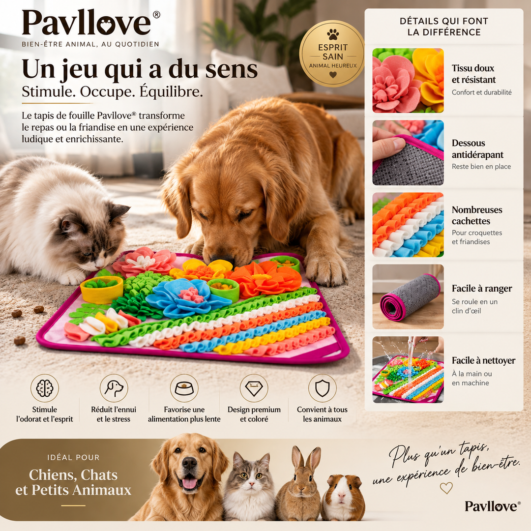 Tapis anti-ennui pour chien et chat avec activités de fouille et de recherche