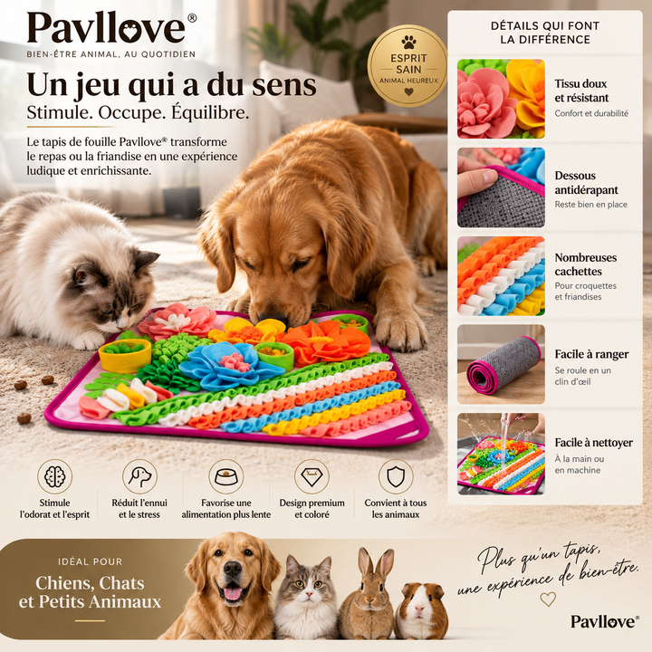 Tapis anti-ennui pour chien et chat avec activités de fouille et de recherche