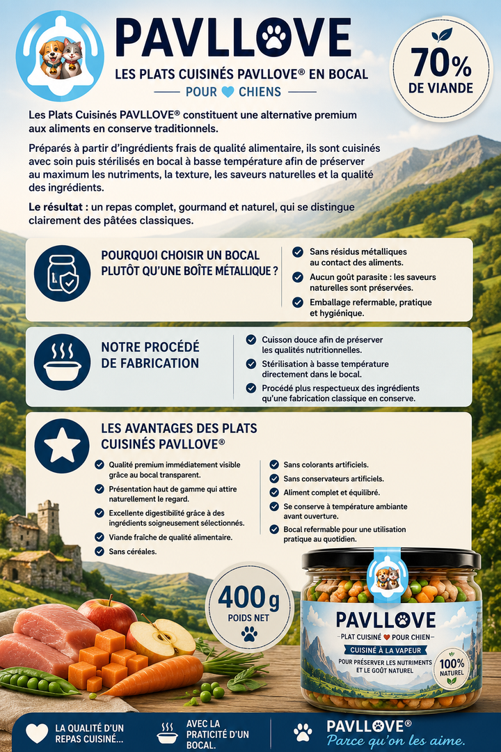 Plat cuisiné pour chien à base de viande fraîche de bœuf, légumes et oméga-3, recette équilibrée.